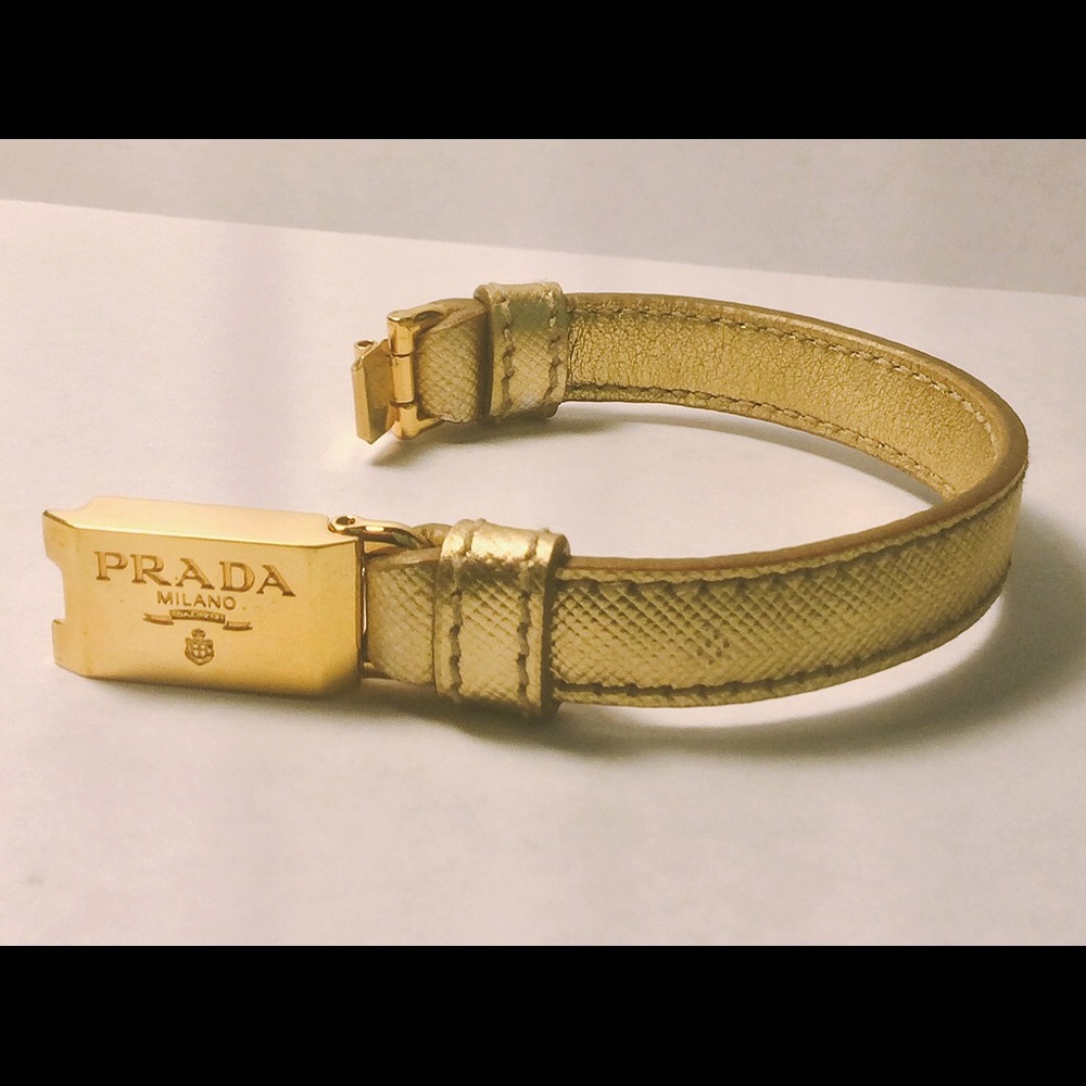 Prada Gold Plate and Beige Leather Bracelet - Picture 5 of 12